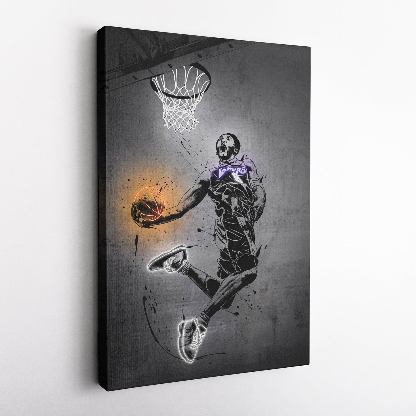 Kobe Bryant Dunk Neon Canvas Art | Modern Wall Decor for Lakers Fans