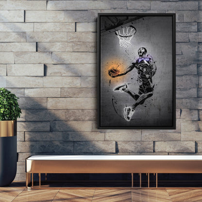 Kobe Bryant Dunk Neon Canvas Art | Modern Wall Decor for Lakers Fans