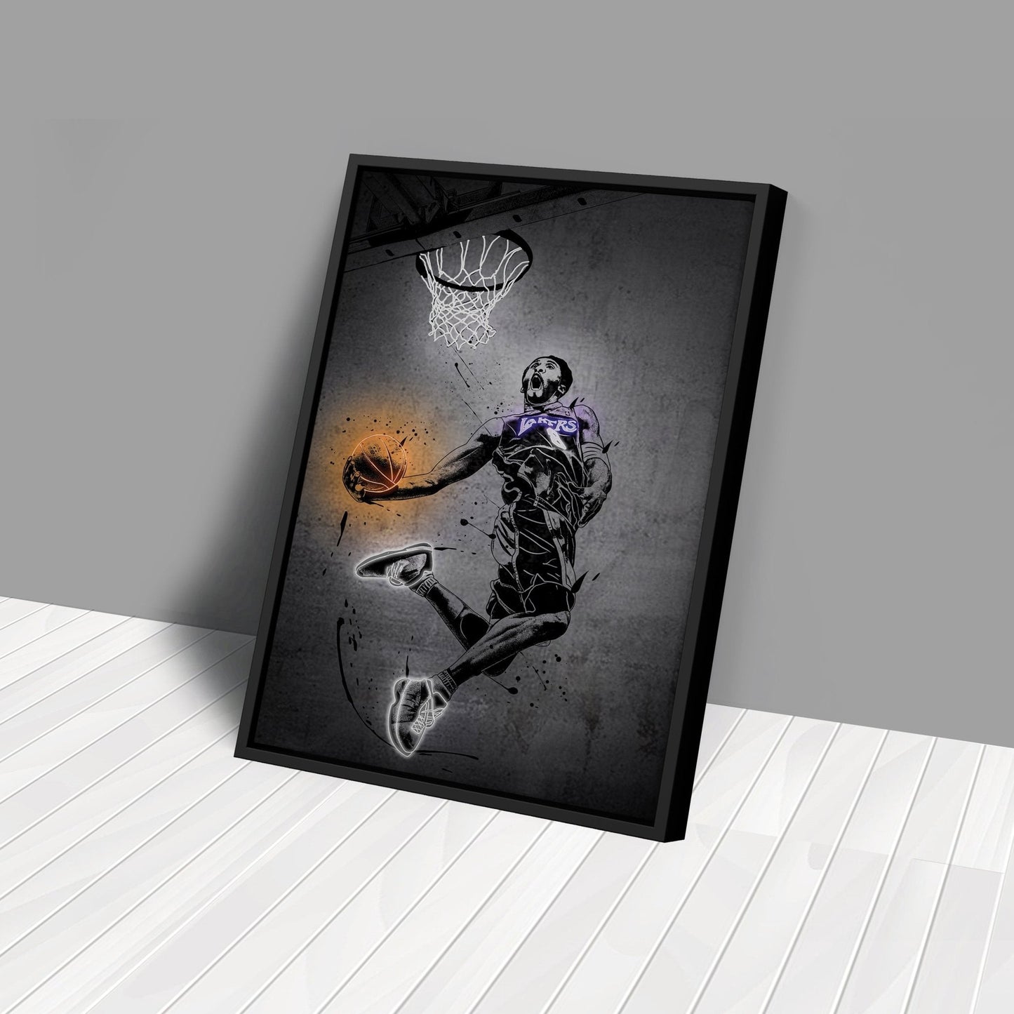 Kobe Bryant Dunk Neon Canvas Art | Modern Wall Decor for Lakers Fans