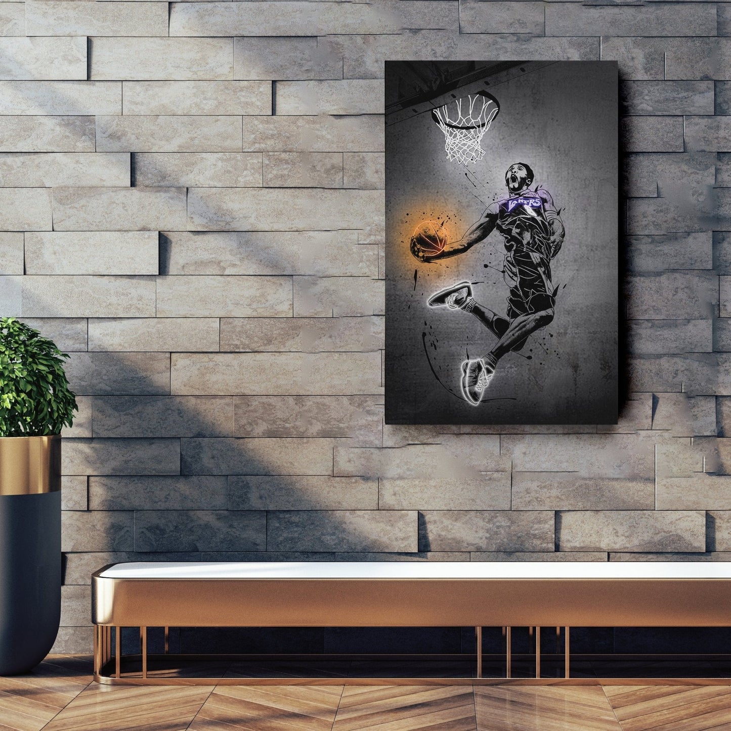 Kobe Bryant Dunk Neon Canvas Art | Modern Wall Decor for Lakers Fans