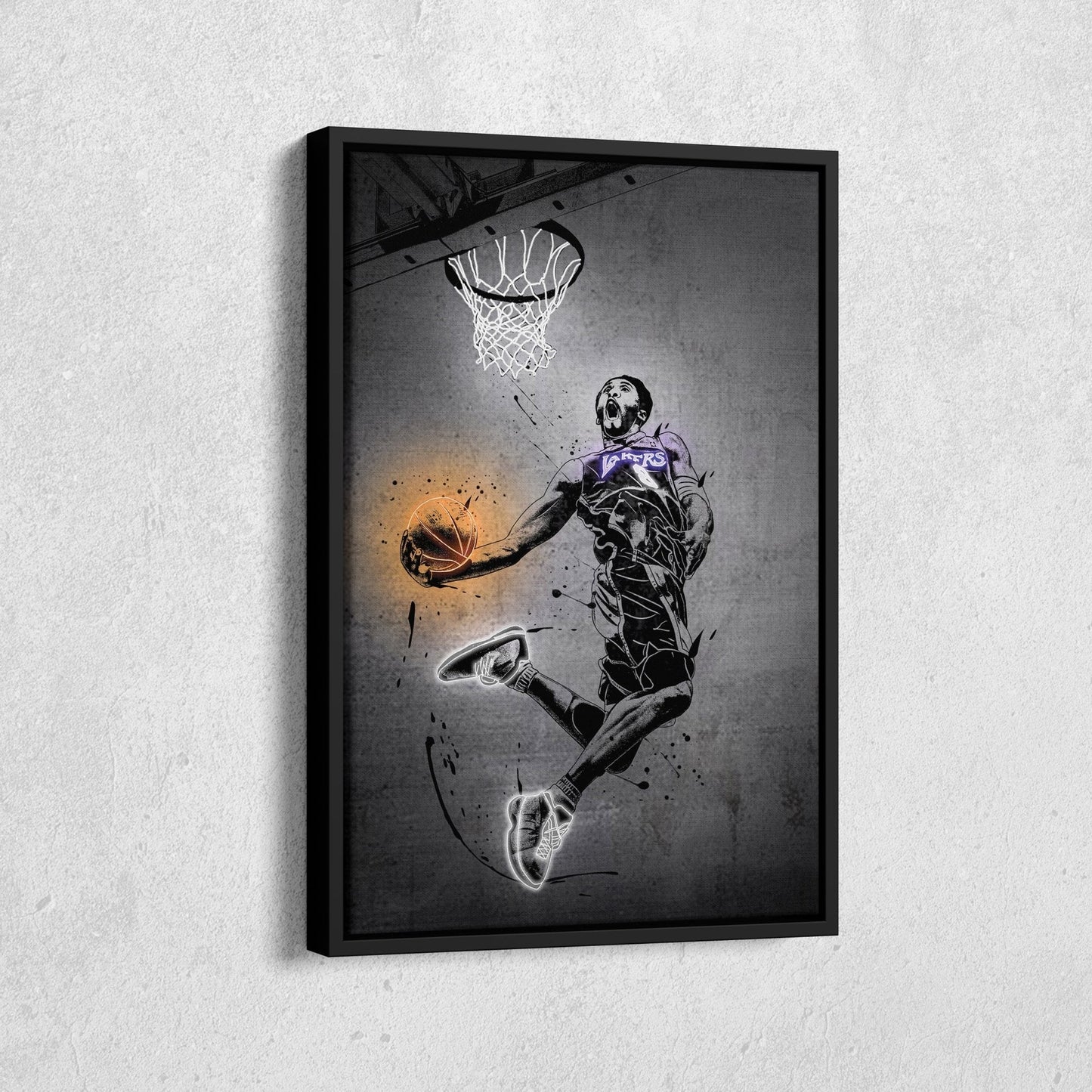 Kobe Bryant Dunk Neon Canvas Art | Modern Wall Decor for Lakers Fans