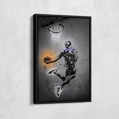 Kobe Bryant Dunk Neon Canvas Art | Modern Wall Decor for Lakers Fans