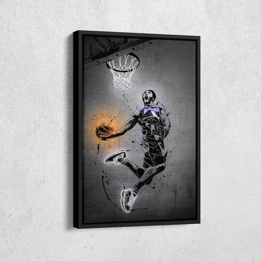 Kobe Bryant Dunk Neon Canvas Art | Modern Wall Decor for Lakers Fans