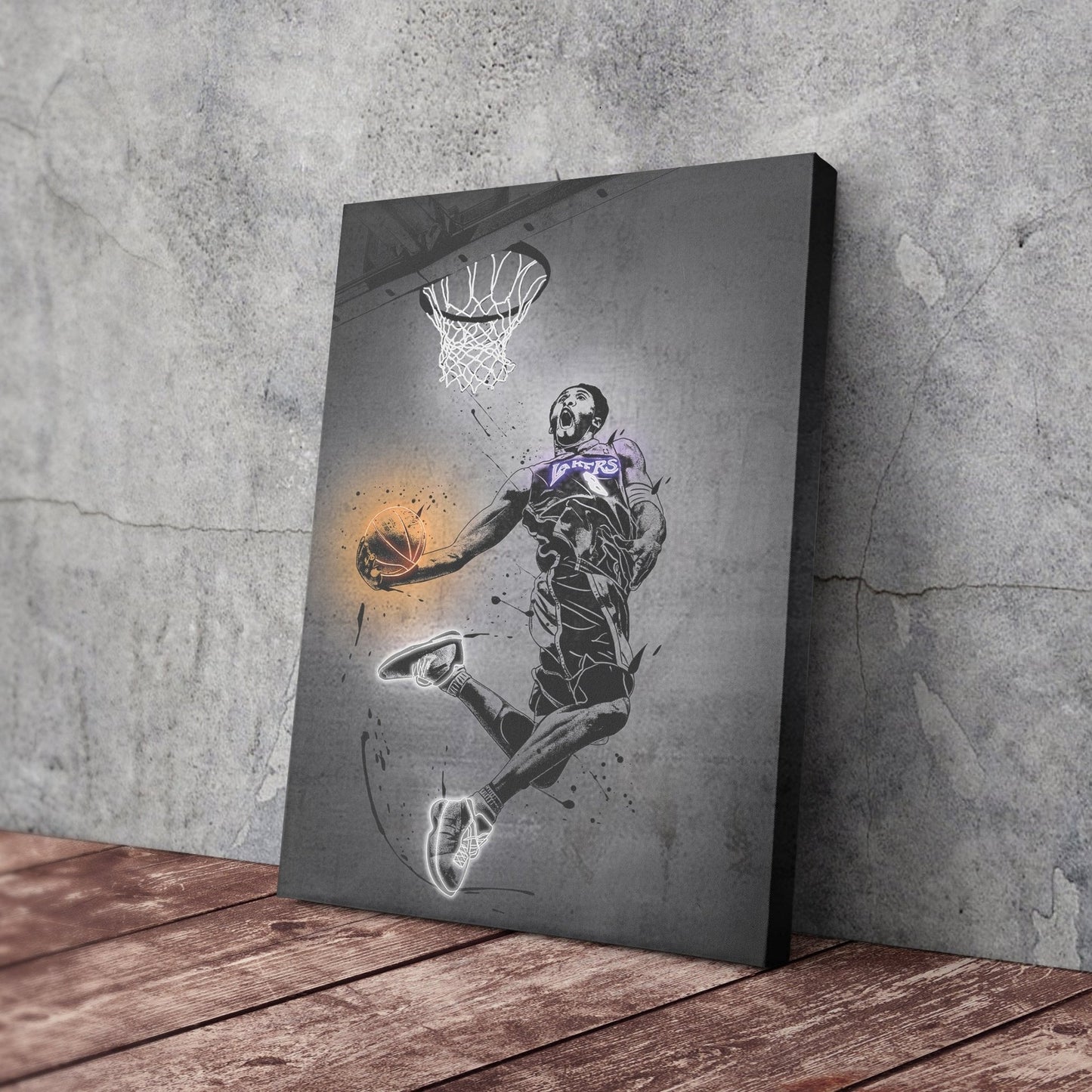 Kobe Bryant Dunk Neon Canvas Art | Modern Wall Decor for Lakers Fans