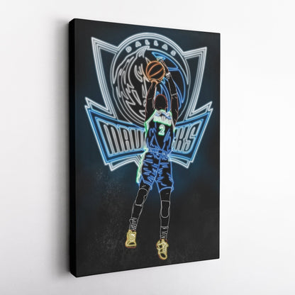 Kyrie Irving Neon Canvas Art | Mavericks Wall Decor