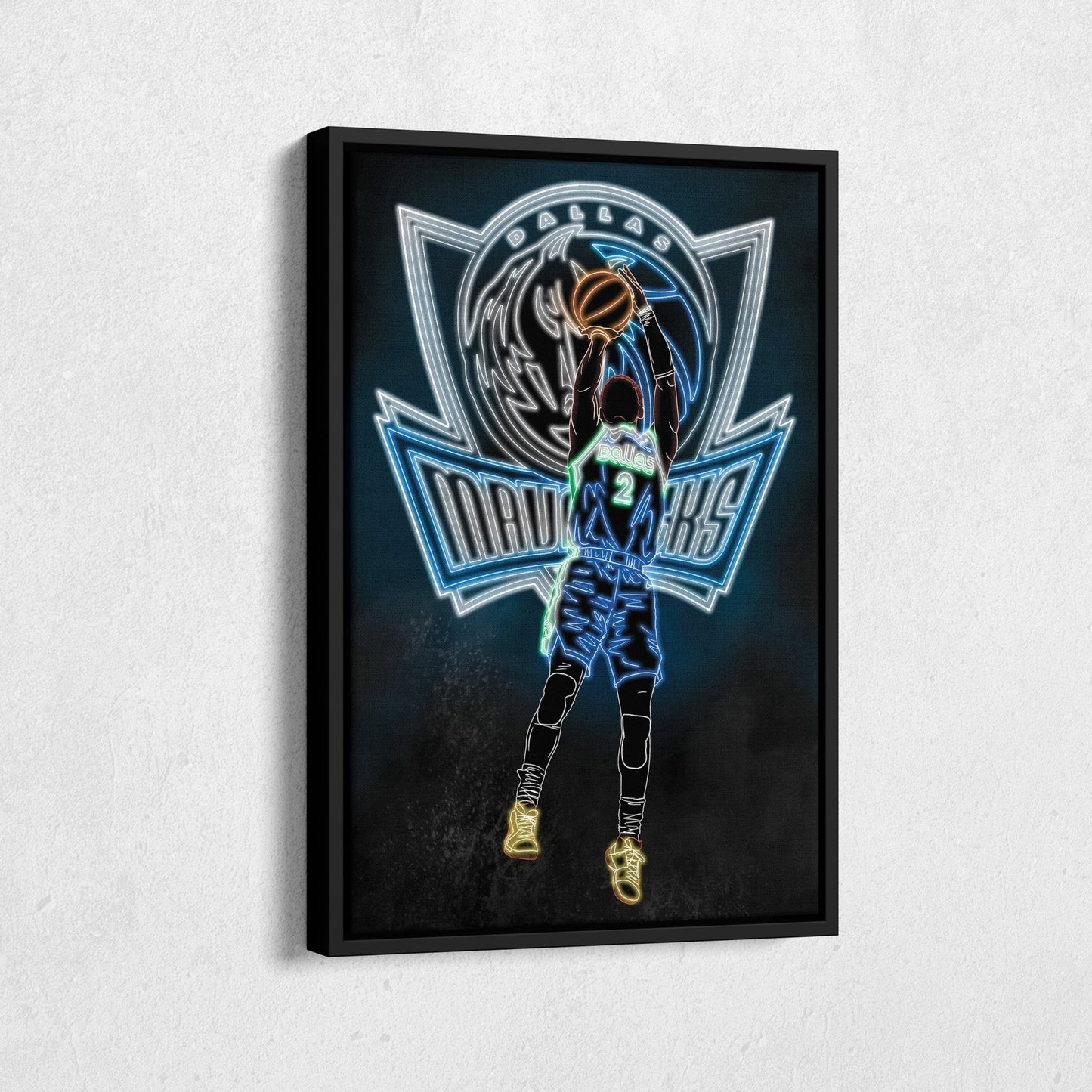 Kyrie Irving Neon Canvas Art | Mavericks Wall Decor