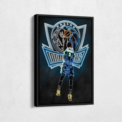 Kyrie Irving Neon Canvas Art | Mavericks Wall Decor
