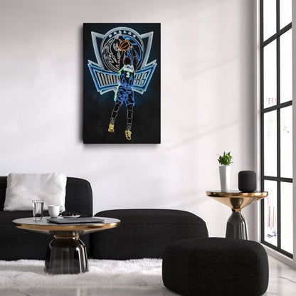 Kyrie Irving Neon Canvas Art | Mavericks Wall Decor