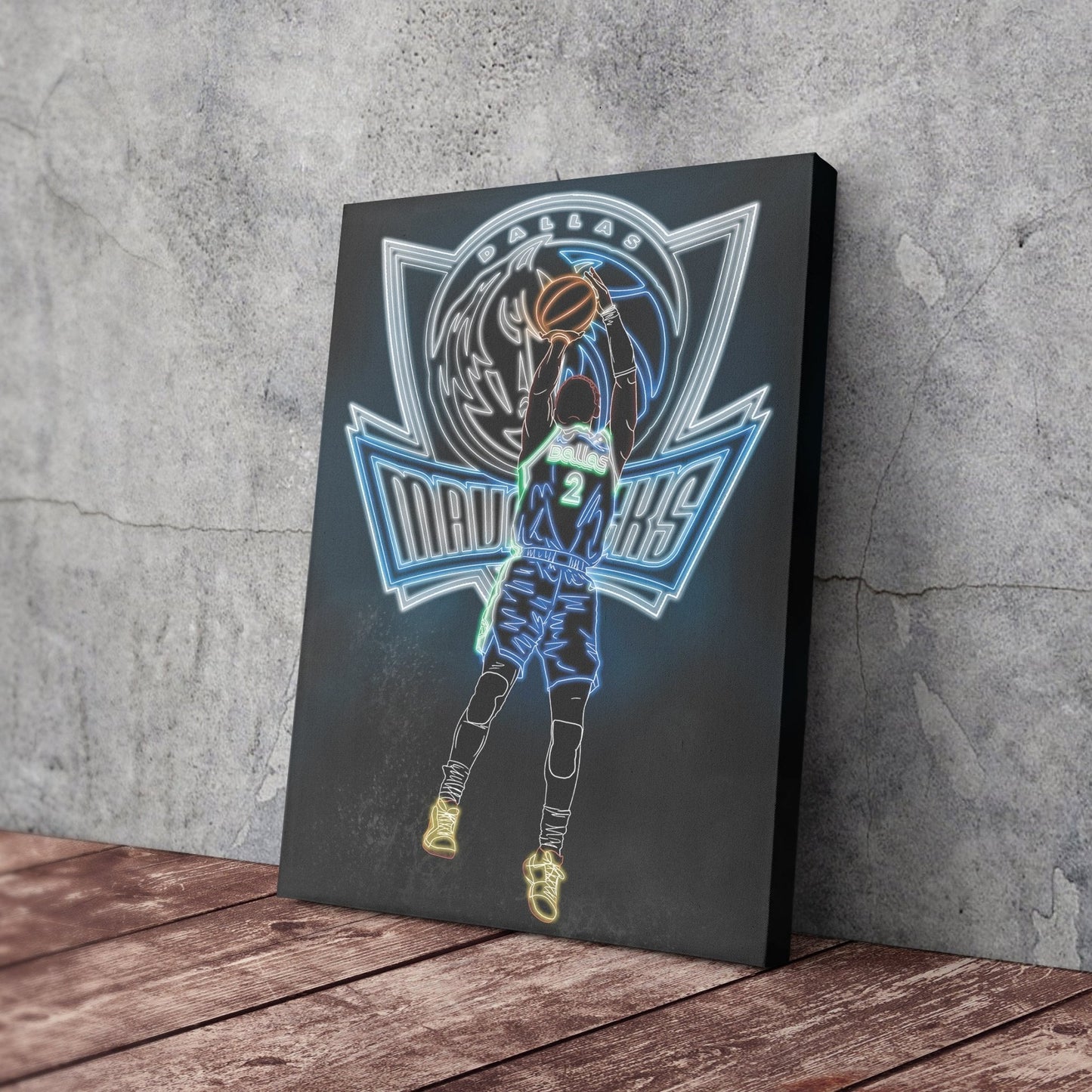 Kyrie Irving Neon Canvas Art | Mavericks Wall Decor