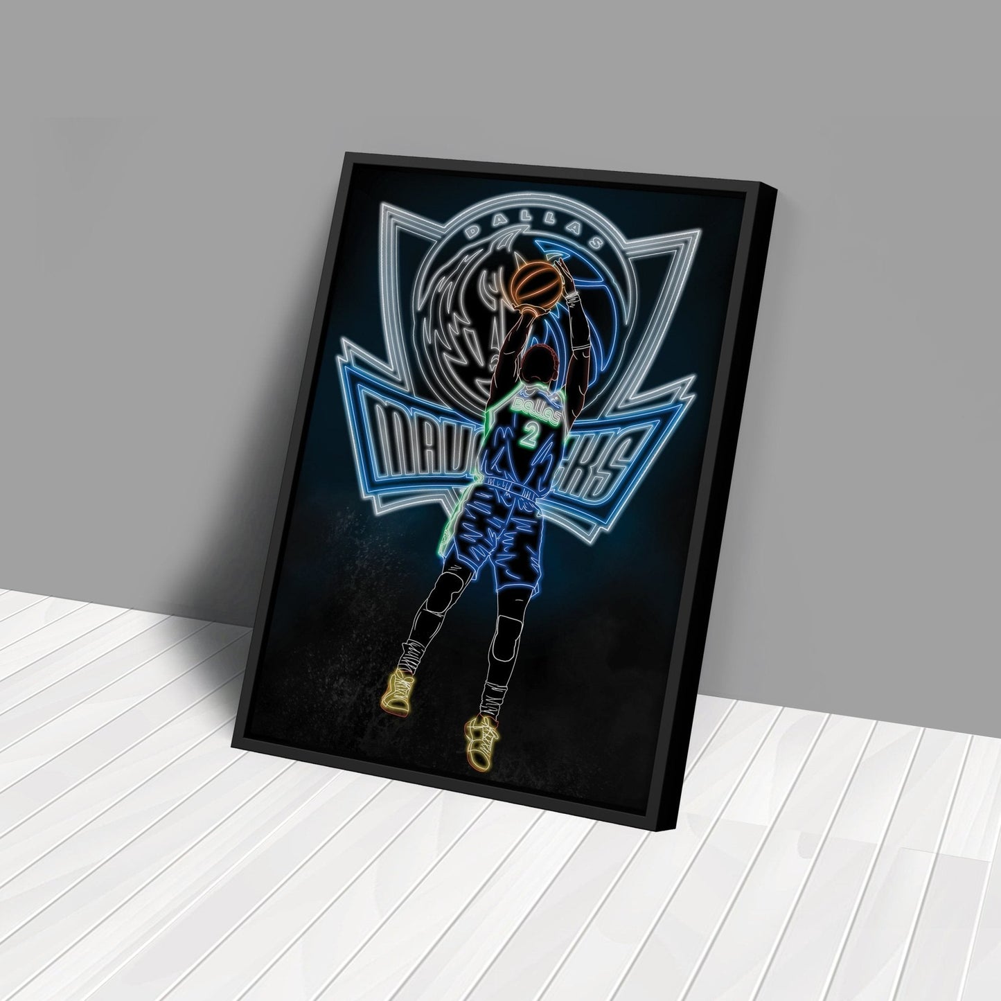 Kyrie Irving Neon Canvas Art | Mavericks Wall Decor