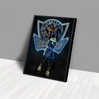 Kyrie Irving Neon Canvas Art | Mavericks Wall Decor