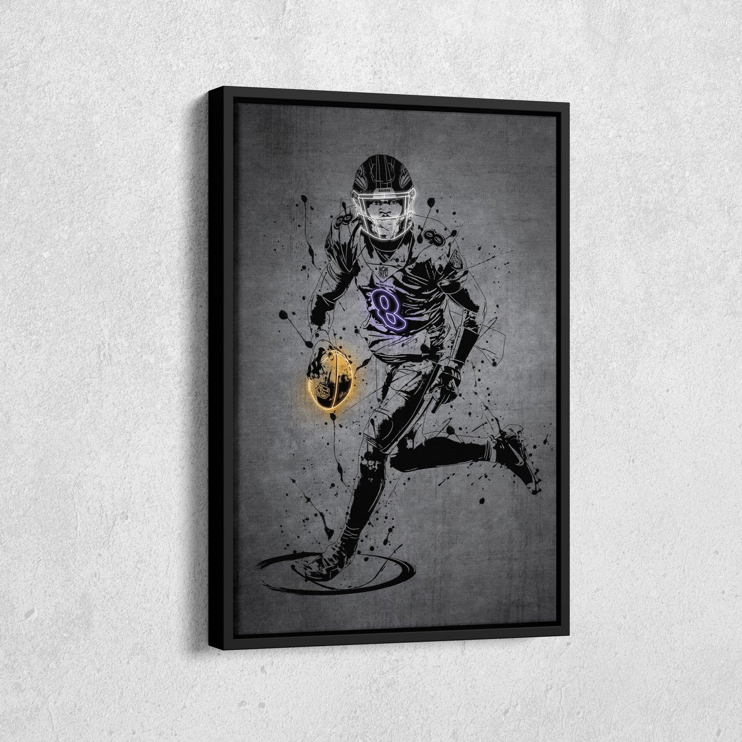 Lamar Jackson Neon Canvas Art | Modern Wall Decor for Ravens Fans