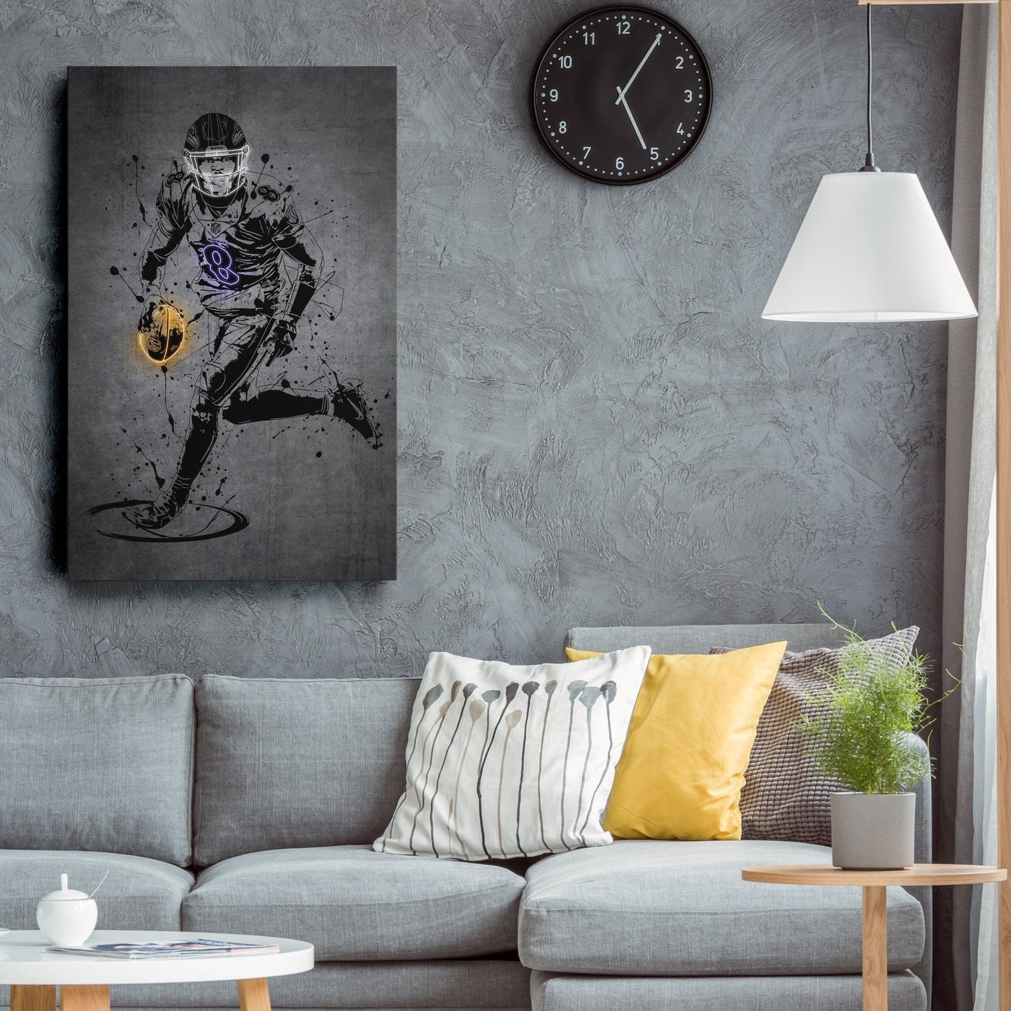Lamar Jackson Neon Canvas Art | Modern Wall Decor for Ravens Fans