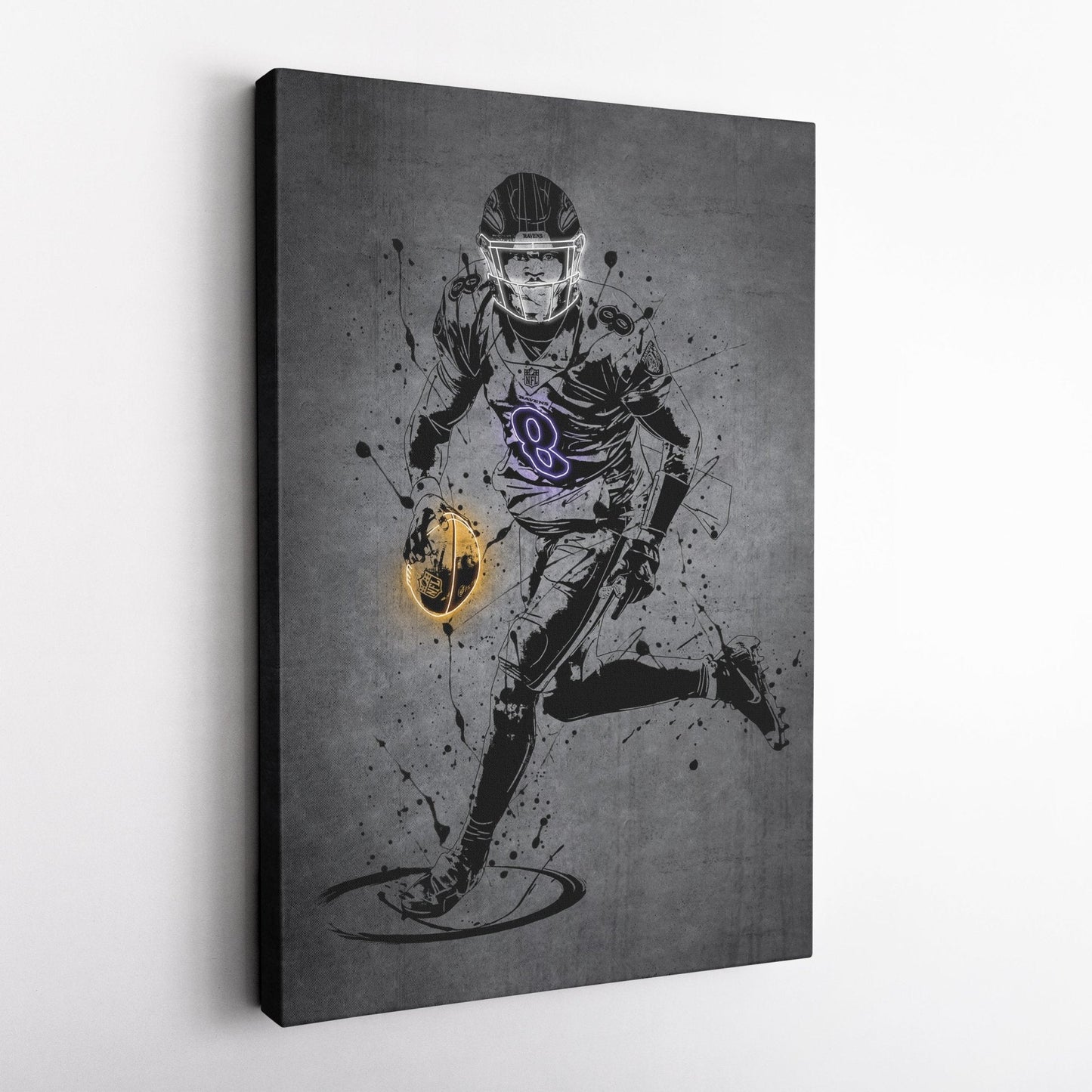 Lamar Jackson Neon Canvas Art | Modern Wall Decor for Ravens Fans