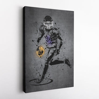 Lamar Jackson Neon Canvas Art | Modern Wall Decor for Ravens Fans