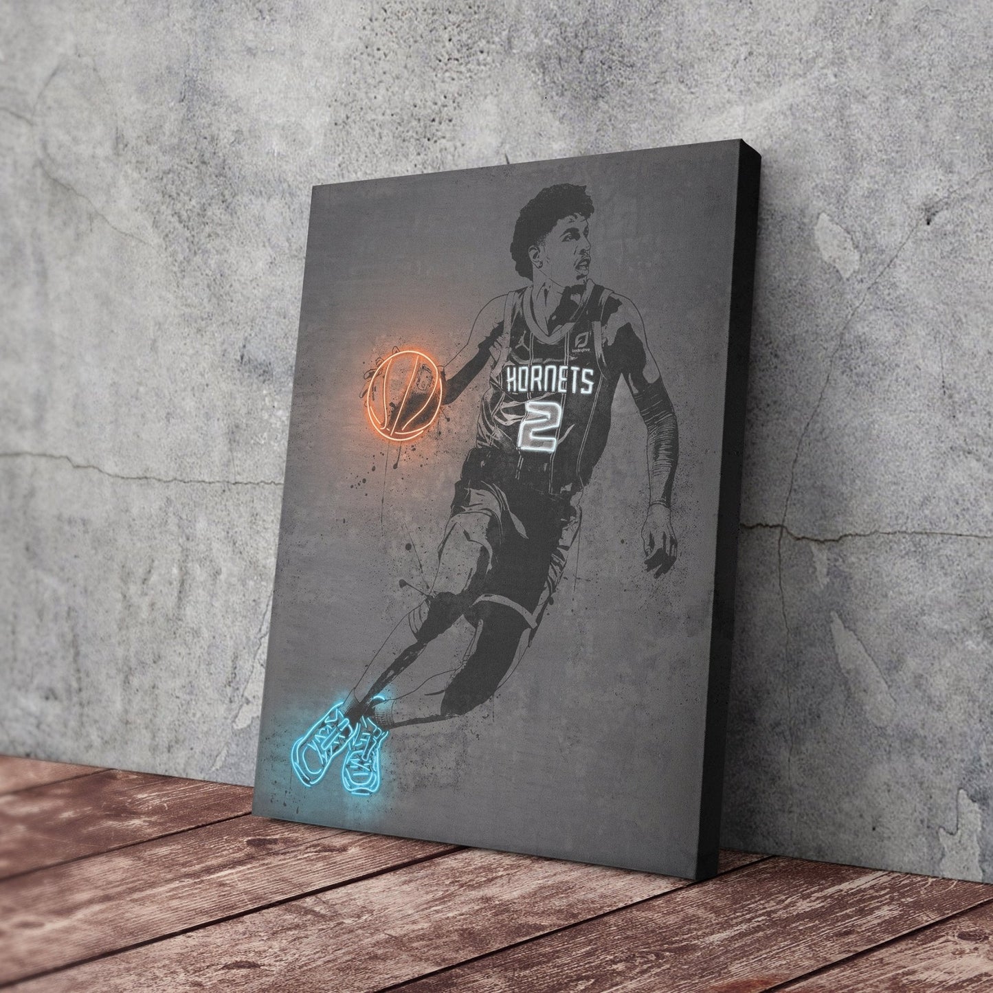 LaMelo Ball Neon Canvas Art | Modern Wall Decor for Hornets Fans