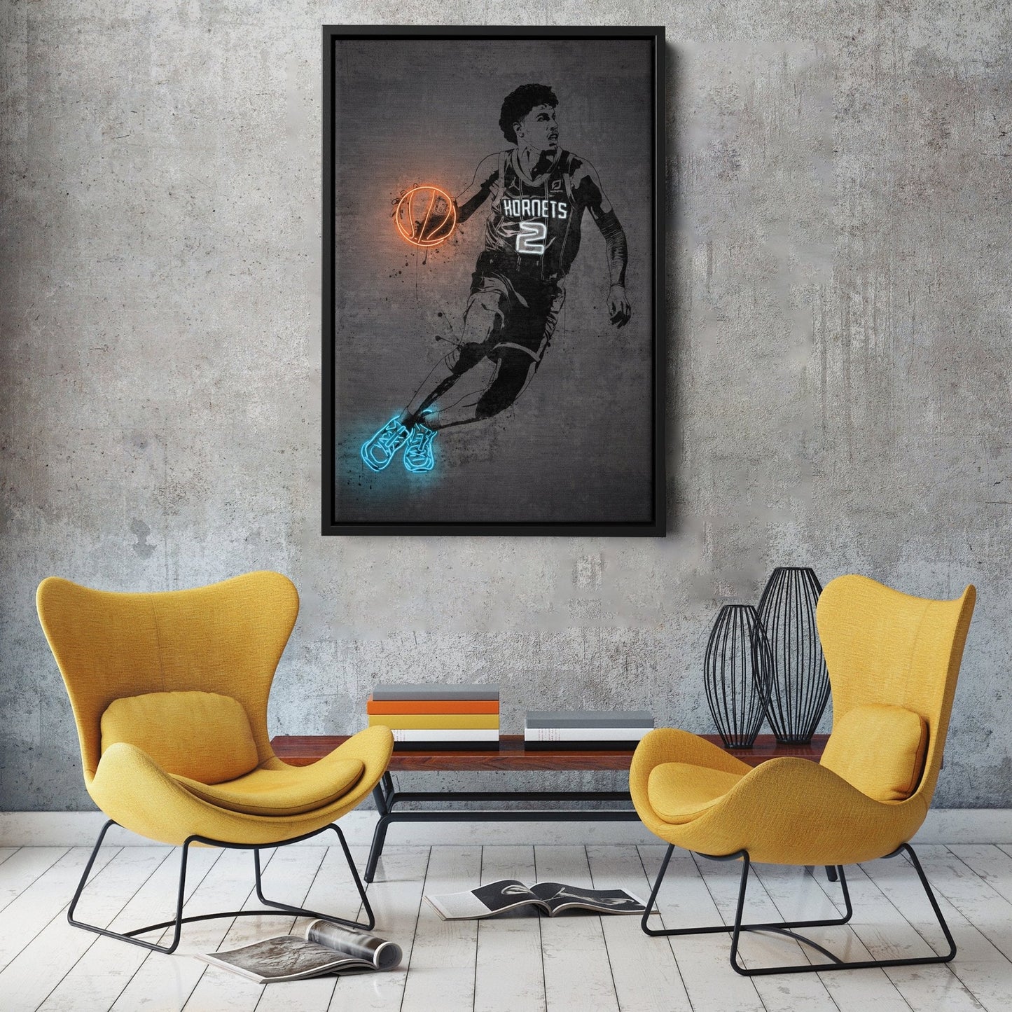 LaMelo Ball Neon Canvas Art | Modern Wall Decor for Hornets Fans