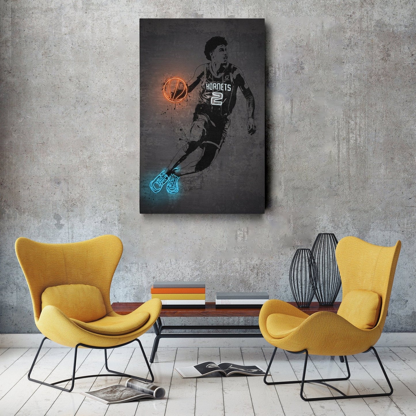 LaMelo Ball Neon Canvas Art | Modern Wall Decor for Hornets Fans