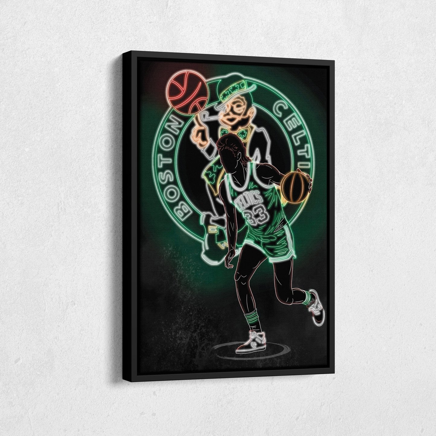 Larry Bird Neon Canvas Art | Celtics Wall Decor