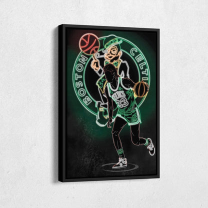 Larry Bird Neon Canvas Art | Celtics Wall Decor