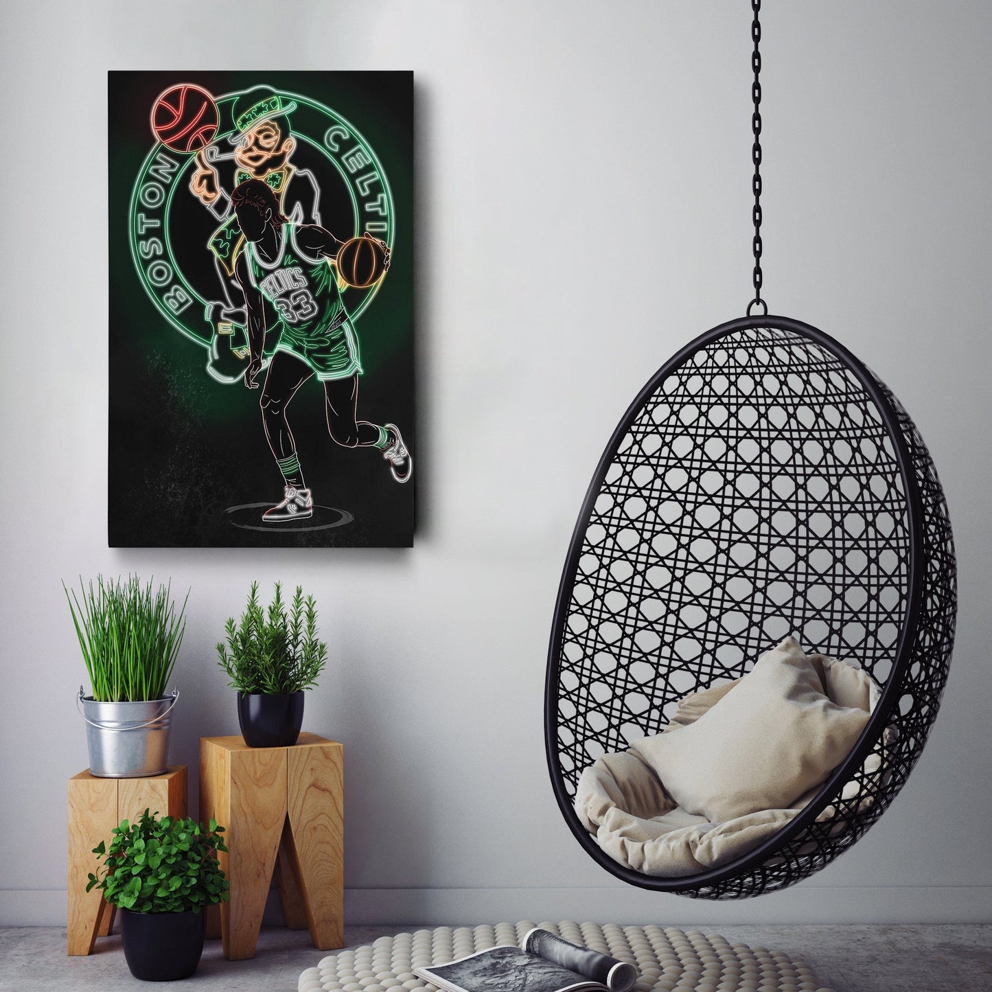 Larry Bird Neon Canvas Art | Celtics Wall Decor