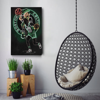 Larry Bird Neon Canvas Art | Celtics Wall Decor
