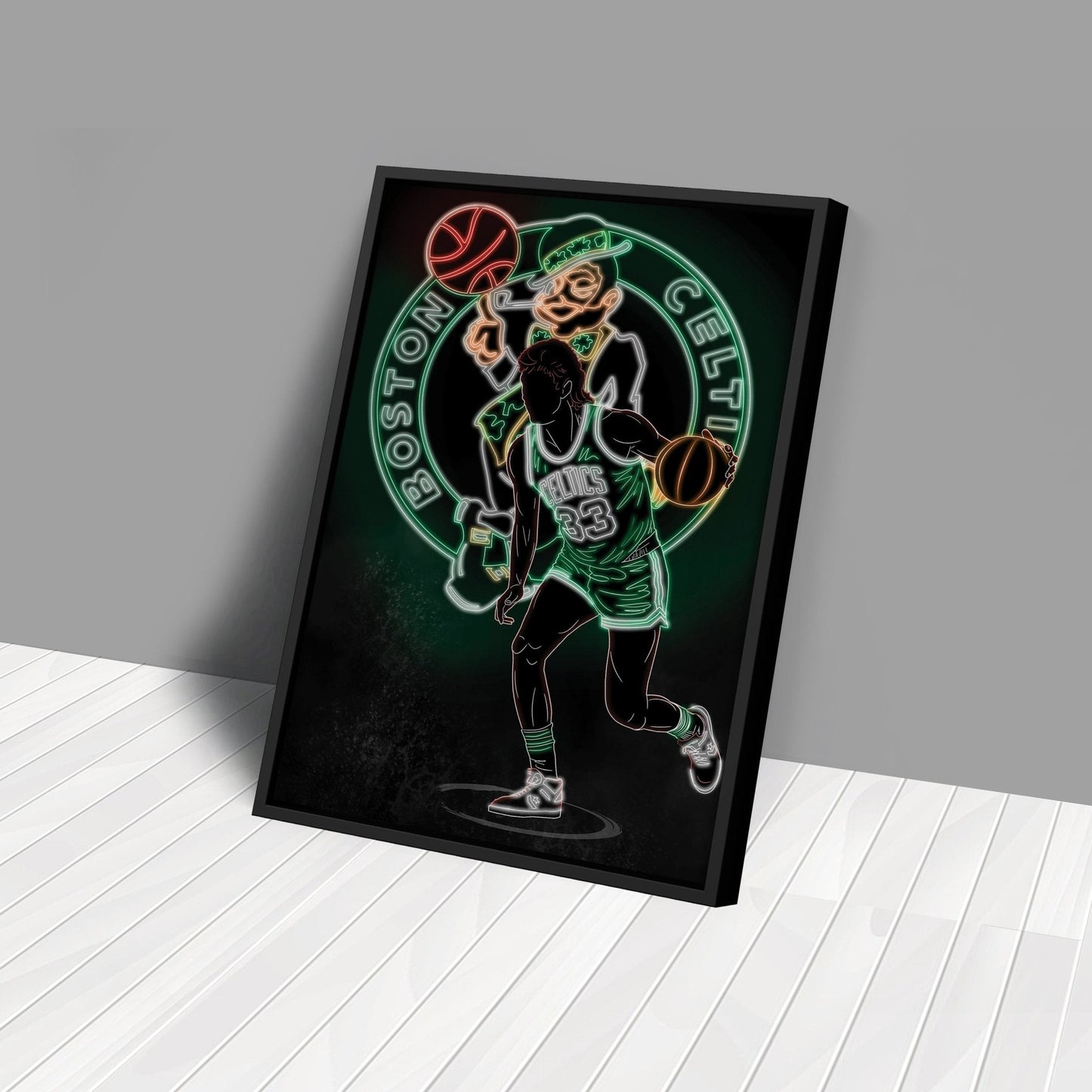 Larry Bird Neon Canvas Art | Celtics Wall Decor