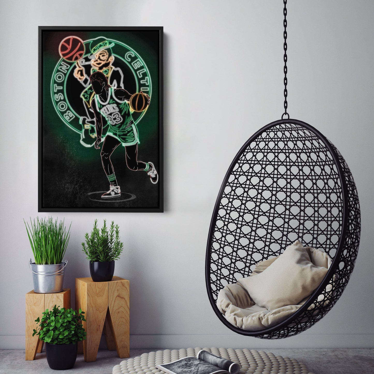 Larry Bird Neon Canvas Art | Celtics Wall Decor