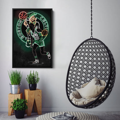 Larry Bird Neon Canvas Art | Celtics Wall Decor