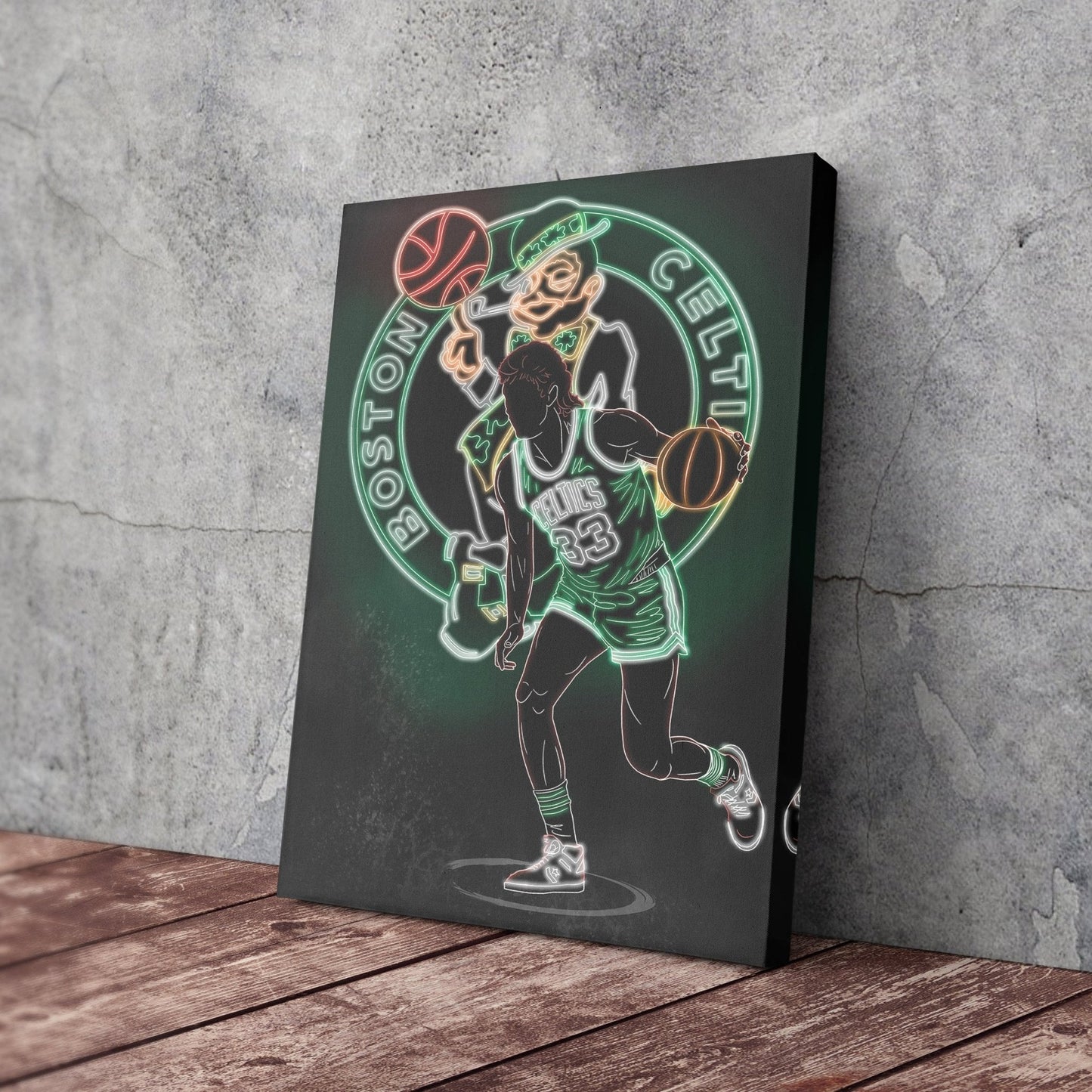 Larry Bird Neon Canvas Art | Celtics Wall Decor