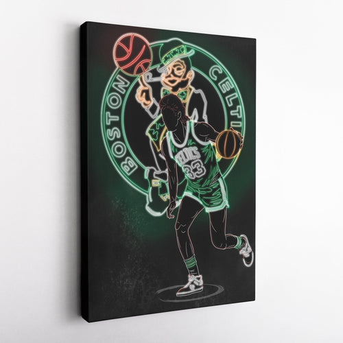 Larry Bird Neon Canvas Art | Celtics Wall Decor