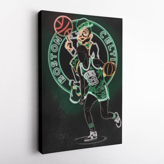 Larry Bird Neon Canvas Art | Celtics Wall Decor