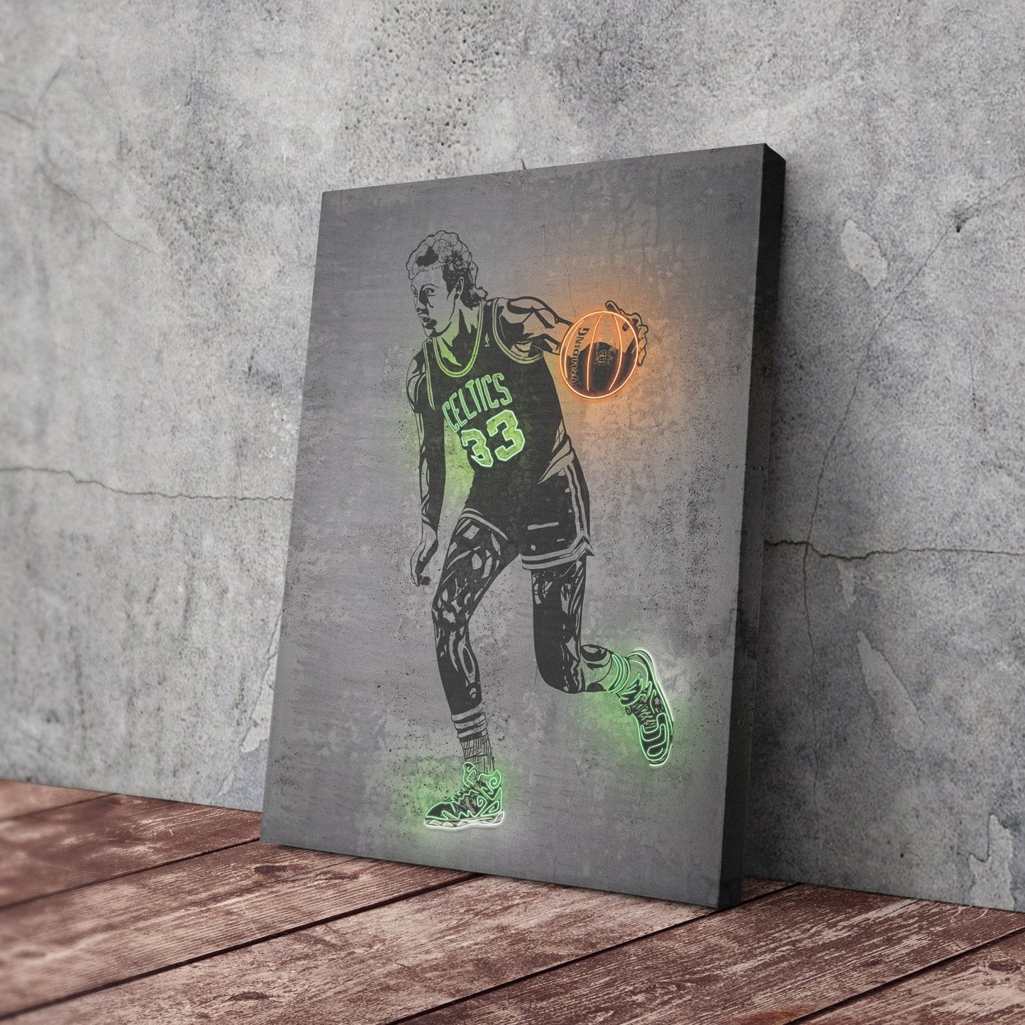 Larry Bird Neon Canvas Art | Modern Wall Decor for Celtics Fans