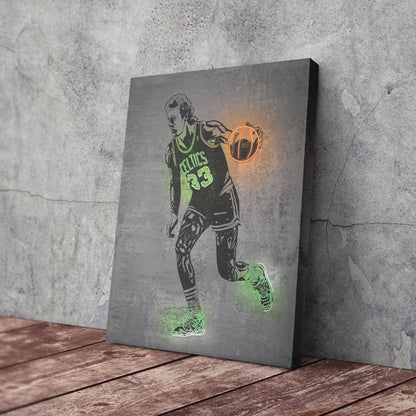 Larry Bird Neon Canvas Art | Modern Wall Decor for Celtics Fans