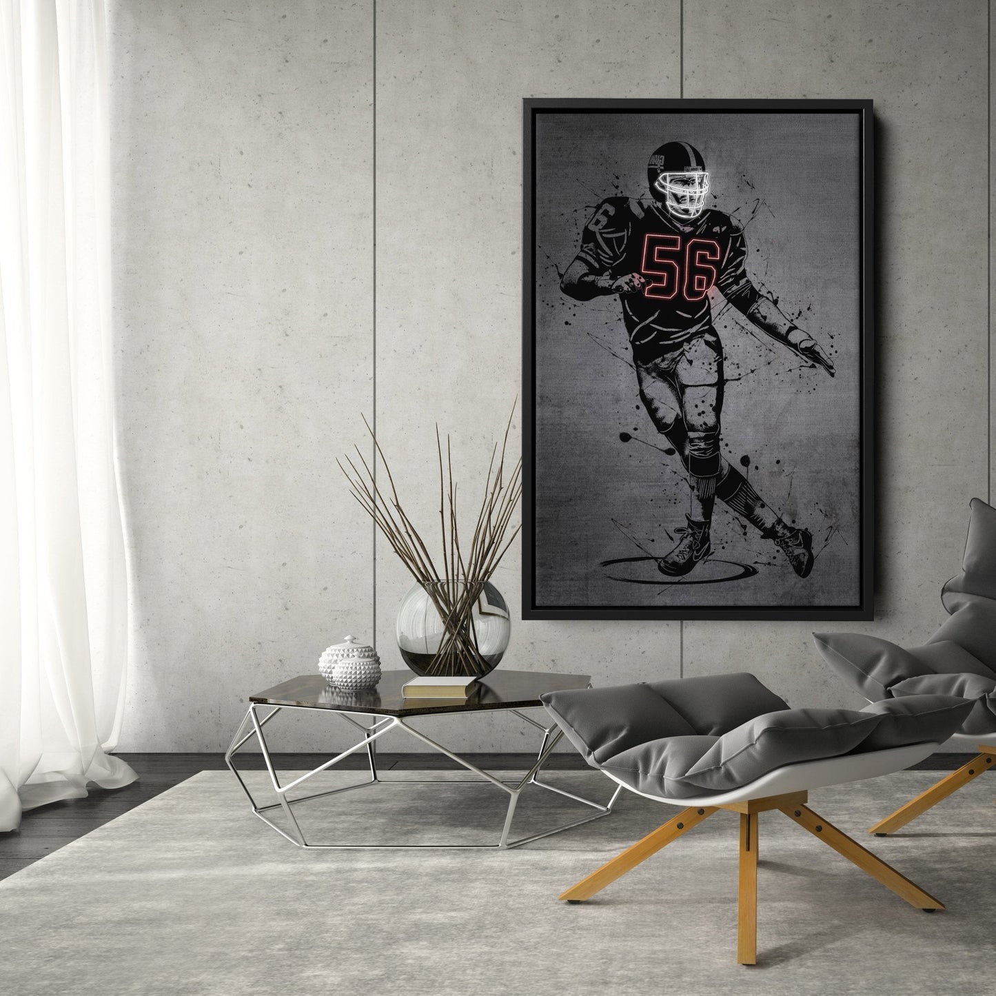 Lawrence Taylor Neon Canvas Art | Modern Wall Decor for Giants Fans