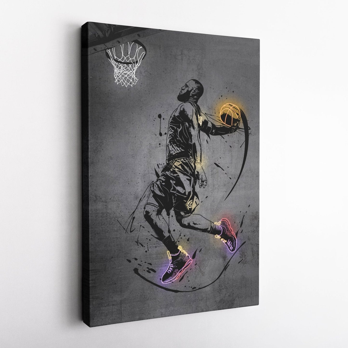 Lebron James Dunk Neon Canvas Art | Modern Wall Decor for Cavaliers Fans