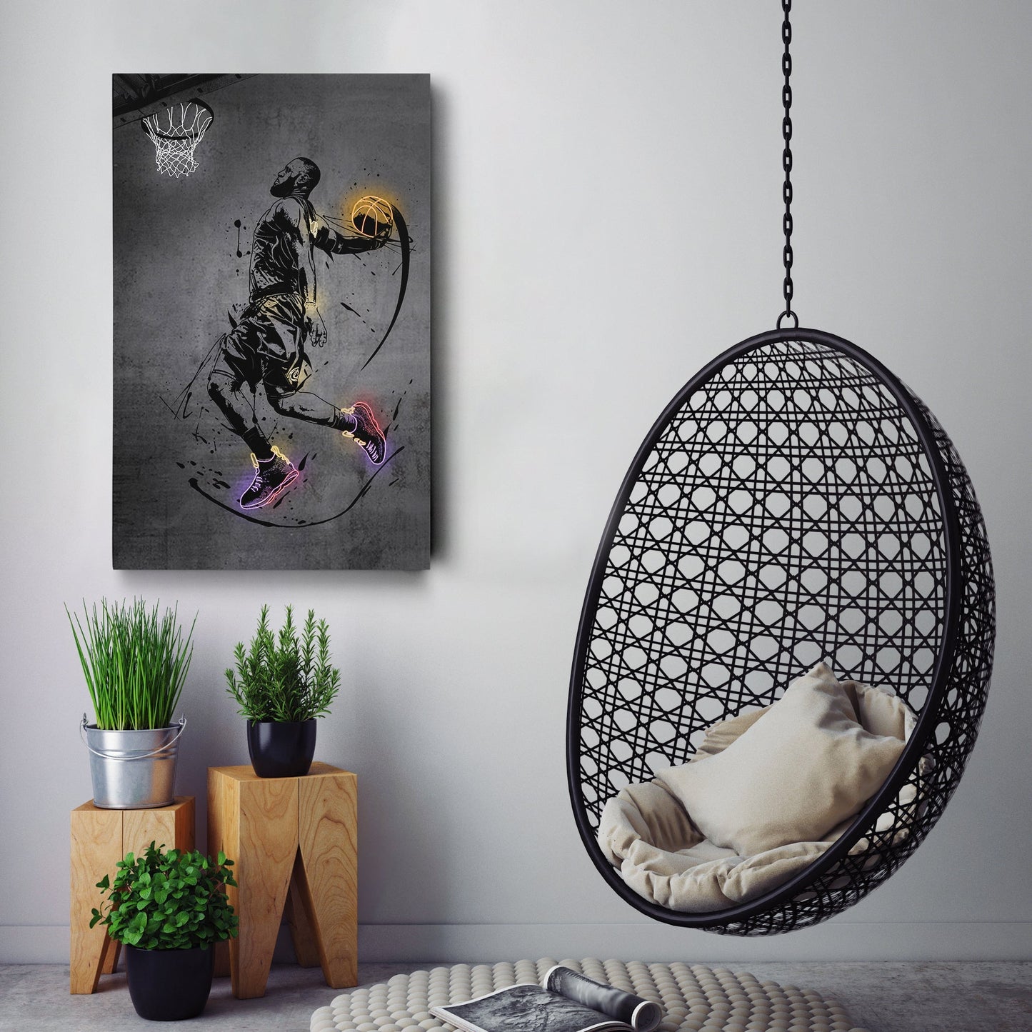 Lebron James Dunk Neon Canvas Art | Modern Wall Decor for Cavaliers Fans