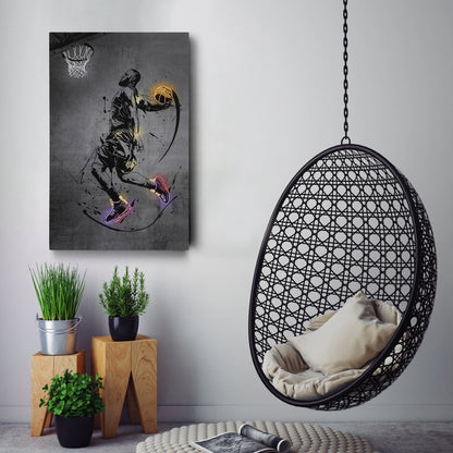 Lebron James Dunk Neon Canvas Art | Modern Wall Decor for Cavaliers Fans