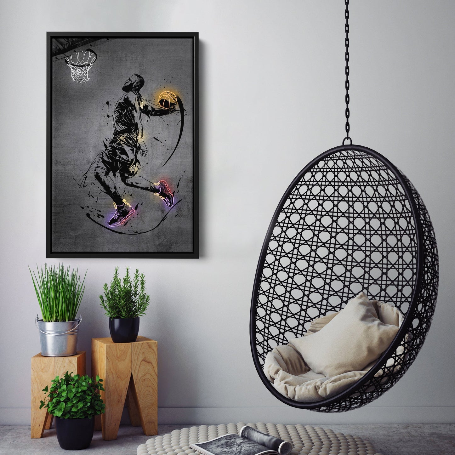 Lebron James Dunk Neon Canvas Art | Modern Wall Decor for Cavaliers Fans