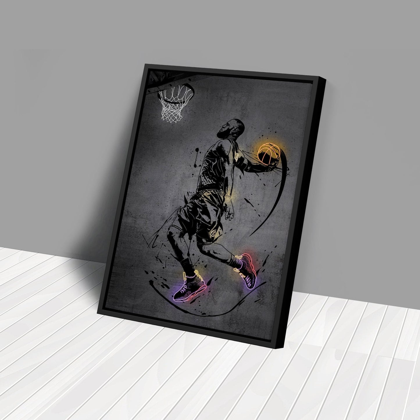 Lebron James Dunk Neon Canvas Art | Modern Wall Decor for Cavaliers Fans