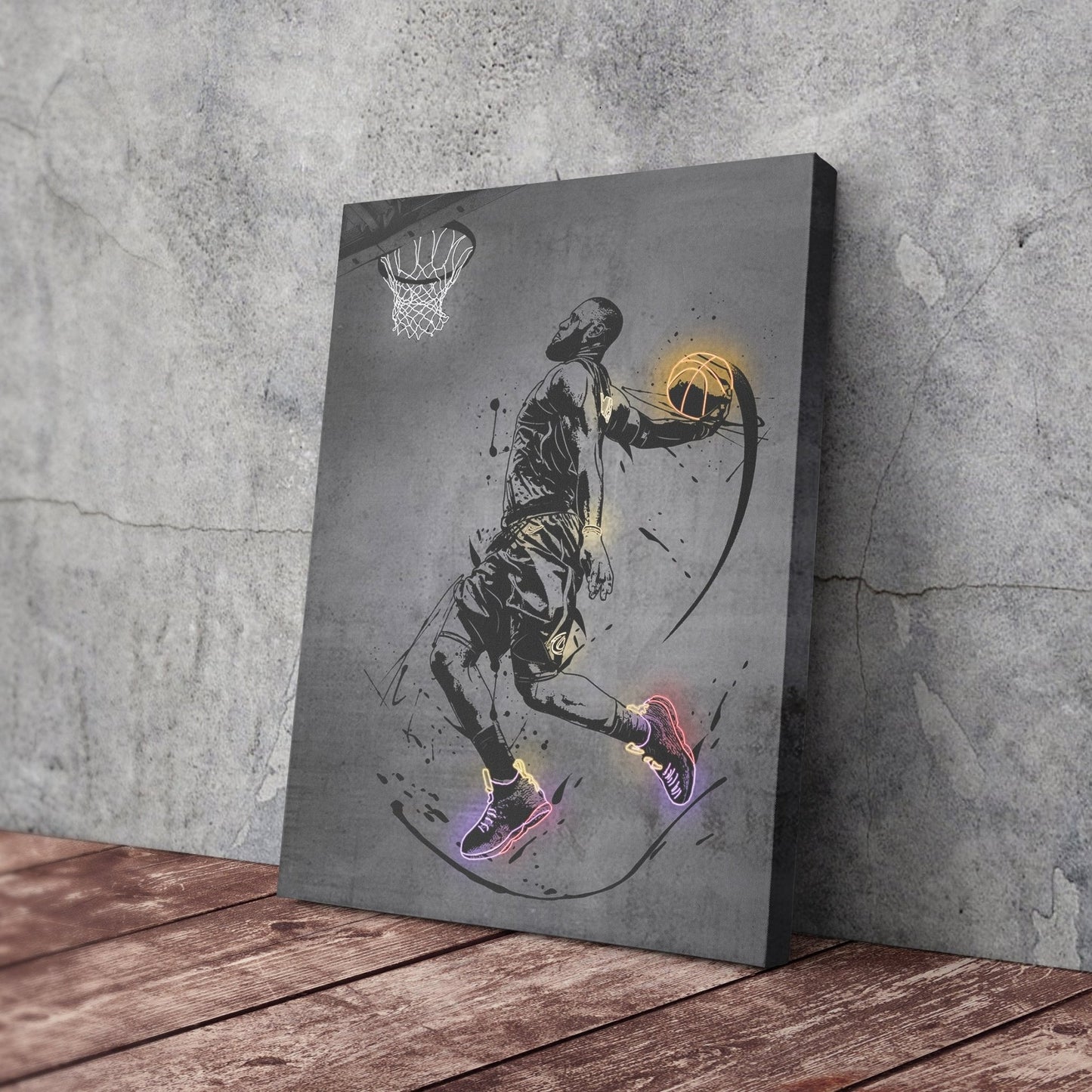 Lebron James Dunk Neon Canvas Art | Modern Wall Decor for Cavaliers Fans