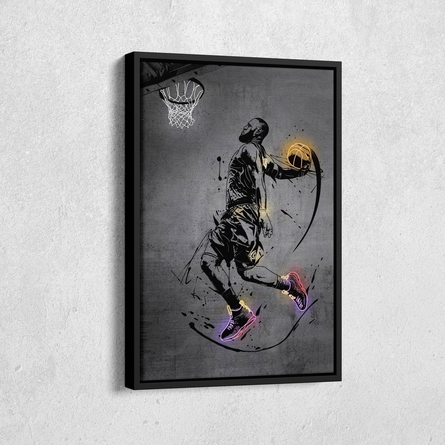 Lebron James Dunk Neon Canvas Art | Modern Wall Decor for Cavaliers Fans