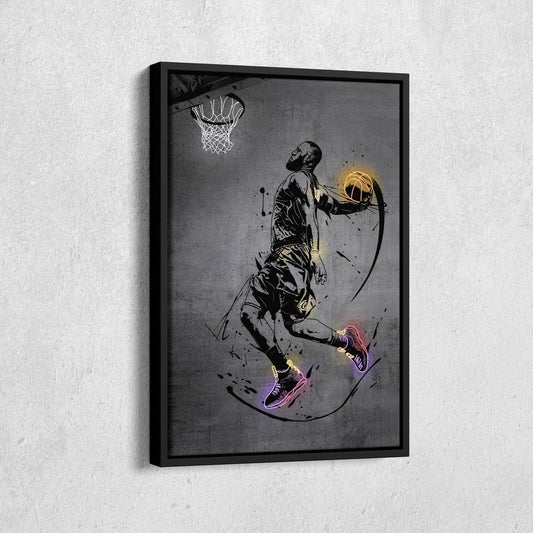 Lebron James Dunk Neon Canvas Art | Modern Wall Decor for Cavaliers Fans