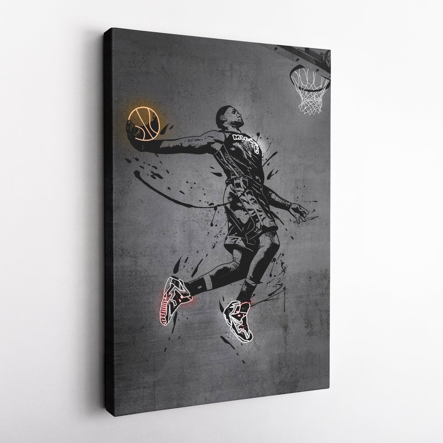 Lebron James Dunk Neon Canvas Art | Modern Wall Decor for Heat Fans