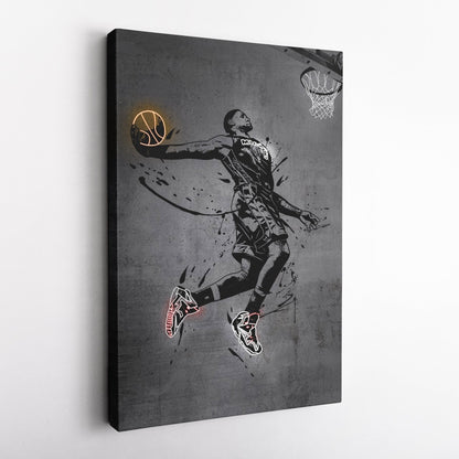 Lebron James Dunk Neon Canvas Art | Modern Wall Decor for Heat Fans