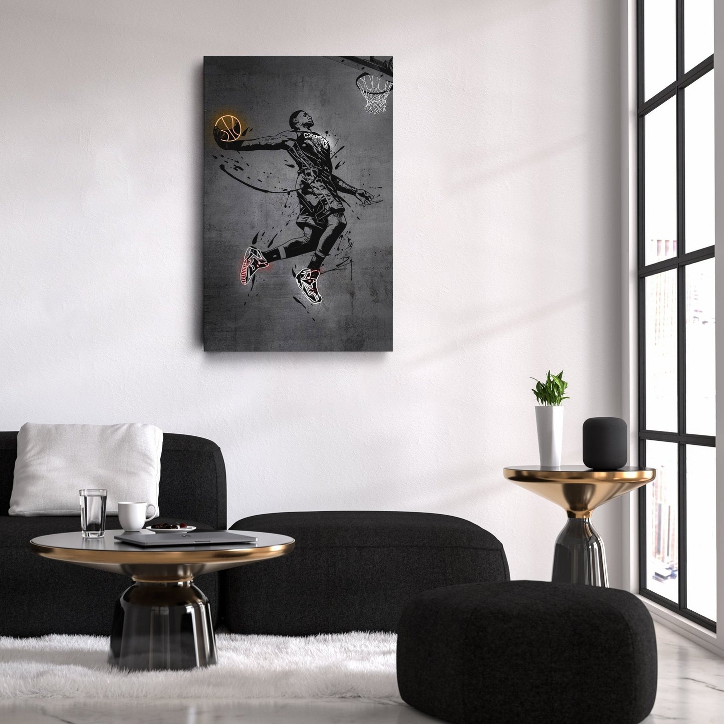 Lebron James Dunk Neon Canvas Art | Modern Wall Decor for Heat Fans