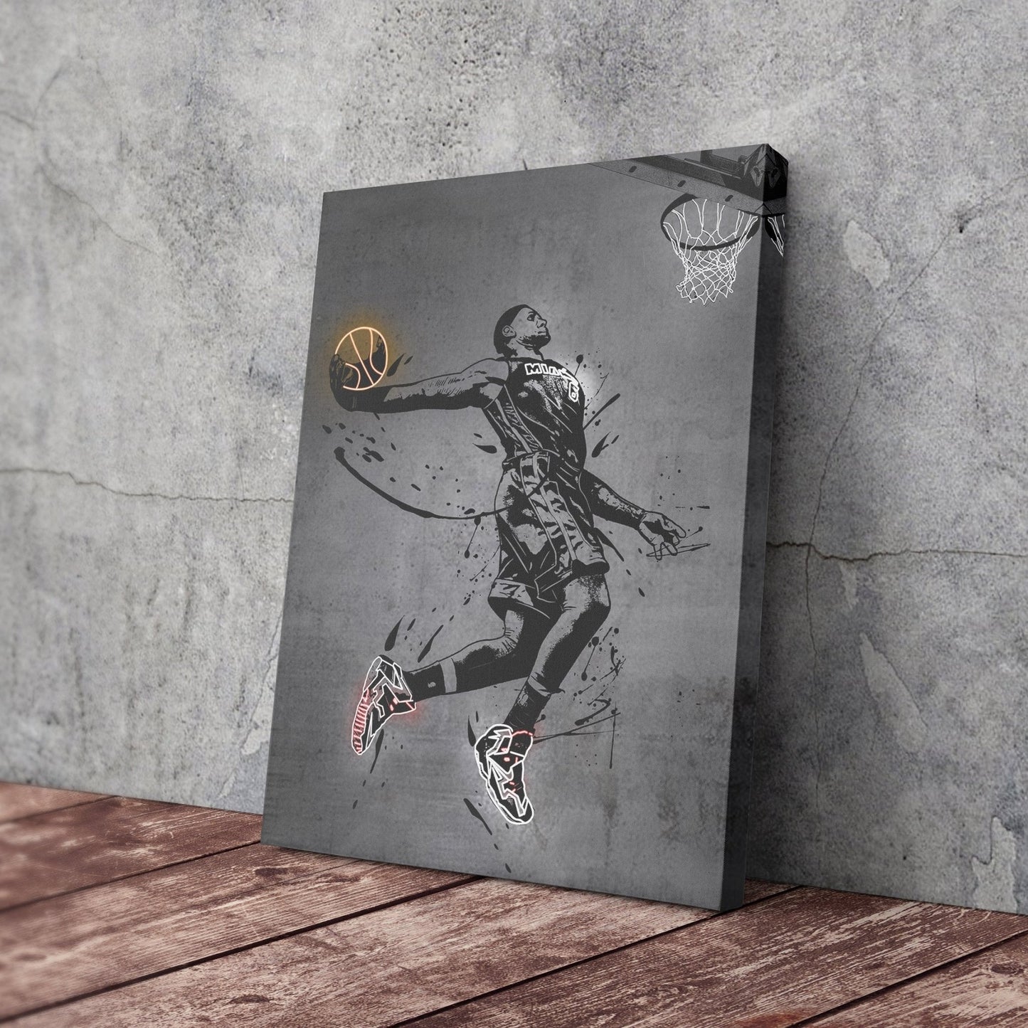 Lebron James Dunk Neon Canvas Art | Modern Wall Decor for Heat Fans
