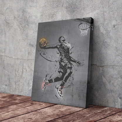Lebron James Dunk Neon Canvas Art | Modern Wall Decor for Heat Fans