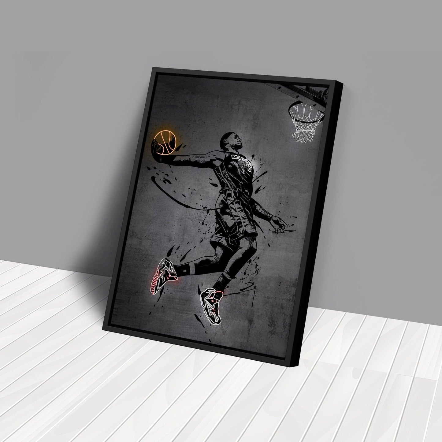 Lebron James Dunk Neon Canvas Art | Modern Wall Decor for Heat Fans