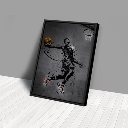 Lebron James Dunk Neon Canvas Art | Modern Wall Decor for Heat Fans